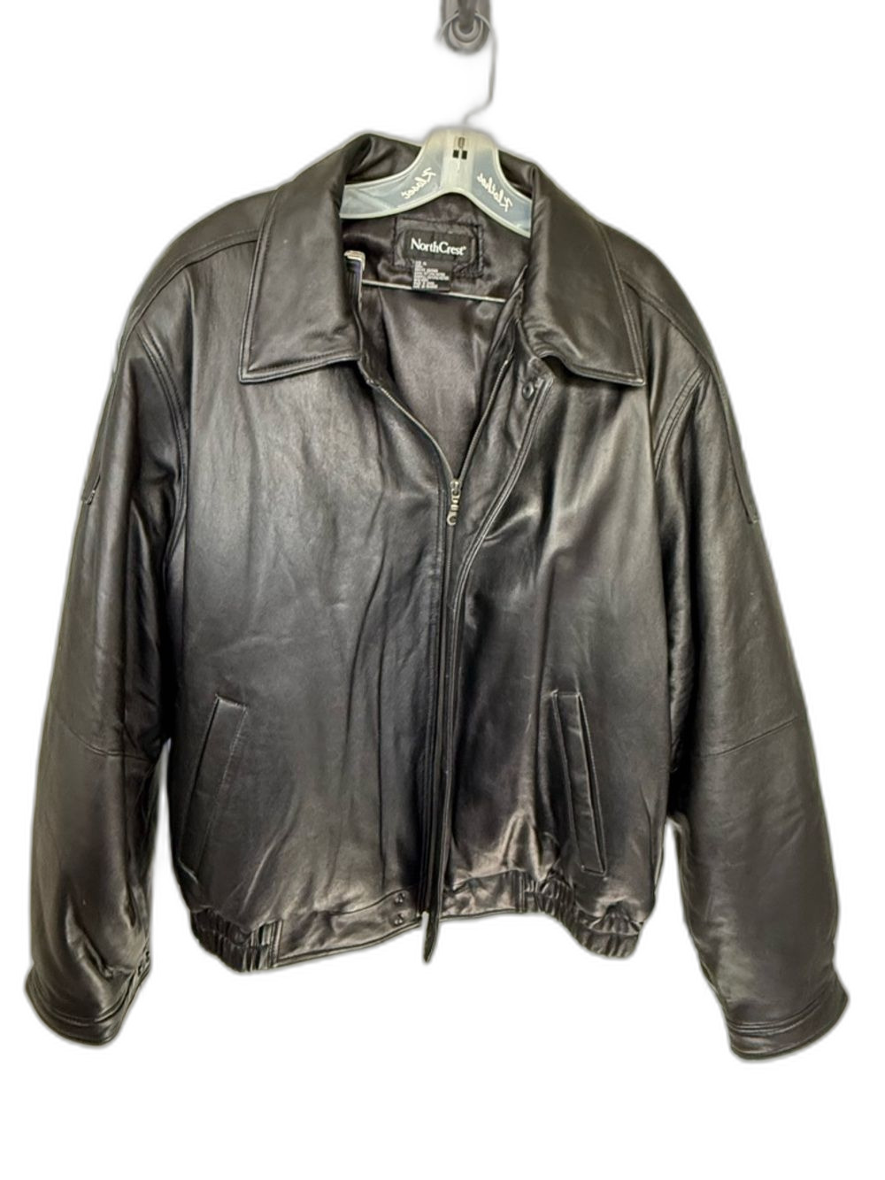 NorthCrest Black Leather Bomber Jacket - Men's Classic Zip